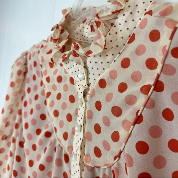 Tulle Polka Dot Ruffle Collar Mixed Print Blouse S - Picture 3 of 11